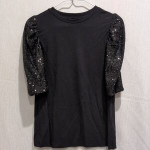 Rachel Zoe Black Top with Sequin Sleeves